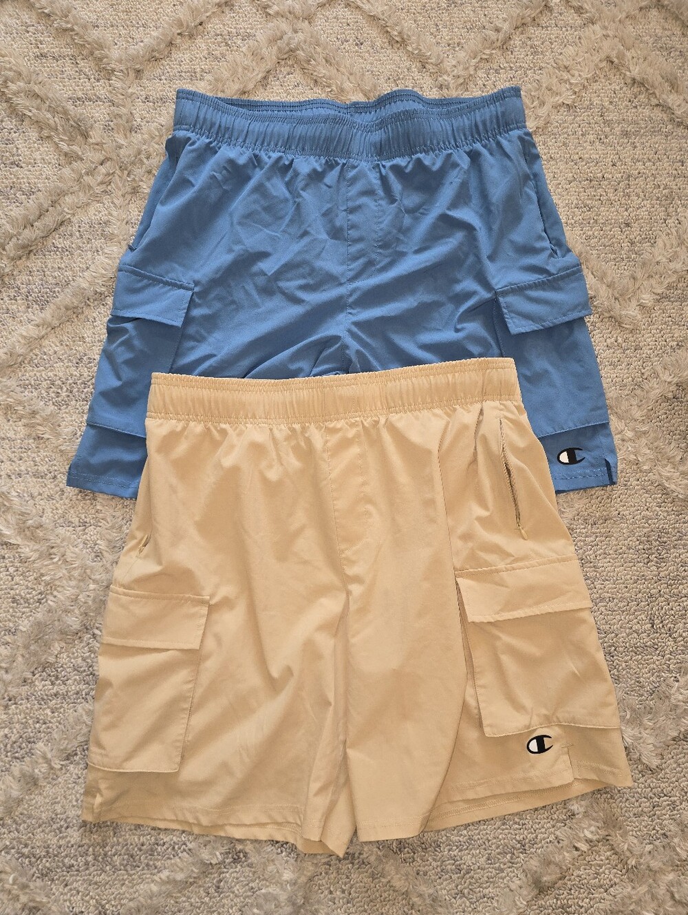 Champion Men's Large Performance 8" Inseam Cargo Shorts Blue and Tan BUNDLE